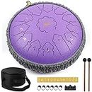Steel Tongue Drum 12 nches 13 Notes - Percussion Instruments - AKLOT HandPan Tank Drum C Key with Drum Mallets Stickers Finger Picks and Gig Bag