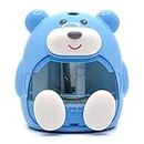 Kiditos Electric Battery Operated Sharpener for Pencil Hardiness Steel Cutter, Kids Bear Shaped Pencil Sharpener Machine, Birthday Return Gift Stationary Gifts for Kids (Blue), 1 Unit