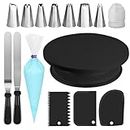 RFAQK 35PCs Cake Decorating Supplies Kit and Leveler-Rotating Cake Turntable with Non Slip pad-7 Icing Tips and 20 Bags- Straight & Offset Spatula-3 Scraper Set -Ebook