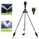 Rotating Tripod Sprinkler, 2023 Upgraded 360 Degree Automatic Rotating Irrigation Watering Sprinklers, Stainless Adjustable Rotary Irrigation Tripod Telescopic Support for Yard, Garden, Lawn (A)