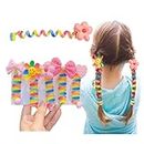 Telephone Wire Hair Bands for Kids 5 Pcs Colorful Flower Bowknot Braided Telephone Cord Hair Rope Straight Spiral Hair Ties Coil Elastic Phone Cord Cute Ponytail Holder Accessories for Women Girls