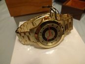 $170 NEW Paul Frank Smart Patrol Women's GOLD Watch Stainless Steal+Wood Case 