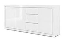 BIM Furniture Bello Bianco IV Commode avec 3 étagères et 3 tiroirs Buffet Blanc mat/blanc brillant 195 cm
