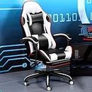 Gaming Chairs with Speakers Bluetooth Footrest Ergonomic High Back Computer Racing Chair, Pu Leather Executive Office Desk Chair Height Adjustment(Color:White) (White) The New