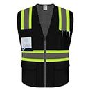 Uno Mejor Black Safety Vest for Men Women, Hi Vis Vest with Pockets, Reflective Work Vest with Zipper, High Visibility Construction Vest for Contractors/Surveyors, ANSI Compliant, (UB-Black, XL)