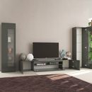 Mueble de pared antracita brillante para salón con soporte de TV y 2 vitrinas Da