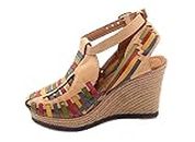Fiesta Brands Mexican Shoes For Woman Wedge Sandals Huaraches Zapatos Con Plataforma Para Mujer Elegantes, Multi, 9