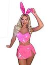 Pratiharye Premium 4piece Ruched Chain Detail - Pu Leather Sexy Lingerie for Women - Bunny Costume - Rabbit Outfit - Naughty Lovely Lingerie Set - Cosplay Costumes for Women - Bunny (Medium, Pink)