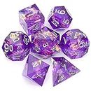 Haxtec DND Dice Set Sharp Edge Purple Galaxy Dice Resin Dice Iridecent Mylar with Dice Case Violet D&D Dice for RPG Dungeons and Dragons