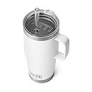 YETI Rambler 25 oz Tumbler with Handle and Straw Lid, Travel Mug Water Tumbler, Vacuum Insulated Cup with Handle, Stainless Steel, White