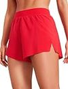 CRZ YOGA Running Shorts for Women High Waisted V Split Gym Workout Athletic Track Shorts with Mesh Liner Quick Dry Deep Red Medium