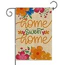 Spring Floral Home Sweet Home Garden Flag for Outside Summer Flags for Farmhouse Lawn Outdoor Décor, Burlap Vertical Flower Small Rustic Yard Flags 12.5 x 18 Inch Double Sided