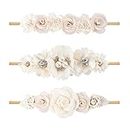 cherrboll 3pcs Baby Girl Headbands Flowers, Super Soft & Stretchy Nylon Floral Hairbands for Newborn Toddler