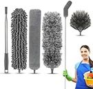 Voetex Zone's Microfiber Feather Duster 4PCS - Extendable & Bendable Dusters with Long Extension Pole, Washable Lightweight Dusters for Cleaning Ceiling Fan, High Ceiling (3 in 1 Duster)