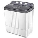 COSTWAY Portable Washing Machine, Twin Tub 20Lbs Capacity, Washer(12Lbs) and Spinner(8Lbs), Compact Laundry Machines Durable Design Energy Saving, Rotary Controller Drain Hose, Grey+White