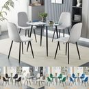 Glass Round Dining Table and 4 Chairs Set Home Kitchen Black Legs Velvet Fabric