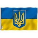 Anley Fly Breeze 3x5 Foot Ukraine Coat of Arms Flag - Vivid Color and Fade proof - Canvas Header and Double Stitched - Ukrainian National Flags Polyester with Brass Grommets 3 X 5 Ft