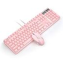 Pink Mechanical Gaming Keyboard and Mouse Combo, MageGee MK-Storm 104 Keys White Backlit Keyboard with Blue Switches, 7 Buttons LED Mouse Wired for PC Gamer Computer Laptop