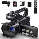 4K Video Camera Camcorder 64MP 60FPS 18X Digital Zoom Auto Focus Vlogging Camera for YouTube, HDVideo Camera with 4500mAh Battery, SD Card, Stabilizer, Mic, Remote Control