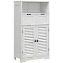 kleankin Bathroom Cabinet, Bathroom Storage Cabinet with Drawers, Adjustable Shelf and Louvred Doors, Small Floor Cabinet for Washroom, White