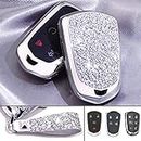 Royalfox(TM) 4 5 6 Buttons 3D Bling keyless Entry Remote Smart Key Fob case Cover for 2016-2018 Cadillac CT6, 2017-2018 XT5, 2014-2018 CTS, 2015-2018 XTS SRX ATS Accessories,with Keychain (Silver)