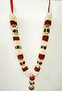 RJ SALES & PROMOTIONS Closely Knitted 29 inches White and Red Satin with Beads -HAAR Mala - Garland Maala for Idols Photo Frames Fancy Dress Marriages Jaimala etc. (White & Red)