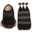 Mila Bresilienne Meches Vierge Tissage 100% Humain Cheveux avec 1pc 360 Lace Frontale Closure Lisse Naturelle Noir Hair (14"14"+12"frontal)