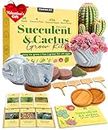 HOME GROWN Deluxe Succulent & Cactus Seed Grow Kit - Indoor Cactus & Succulent Kit w/Cactus Seeds, Potting Soil, Ceramic Succulent Pots, Water Drip Trays, Grow Guide -Mothers Day Gift for Plant Lovers