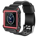 iiteeology Compatible with Fitbit Blaze Bands for Men Large, Rugged Protective Frame Case with Strap Bands for Blaze Smart Fitness Watch Accessory Sport Band, Black +Red