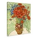 Wieco Art Abstract HD Red Poppies and Daisies Canvas Prints Wall Art of Van Gogh Famous Floral Oil Paintings Reproduction Classic Flowers Pictures Artwork on for Home Office Decorations Wall Decor