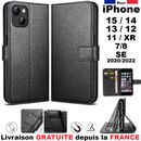 Coque Etui Antichoc Pour iPhone 15 14 Pro Max 13 12 Luxe Cuir PU Flip Case Cover