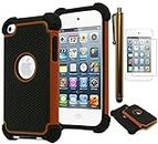 Bastex Hybrid Armor Case for Apple iPod Touch 4, 4th Generation - Orange+Black **Includes Screen Protector and Stylus**