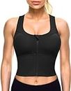 GLAMORAS Women Polyester Spandex Medium Impact Front Zip Sports Bra Longline Fitness Criss Cross Back Crop Tops Tank Gym Yoga Workout, Size: M-2XL
