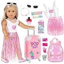 18 Inch Doll Clothes and Accessories Fashion Fringe Dress with Travel Suitcase Backpack Manicure Playset Including Tassel Dress, Suitcase, Backpack, Glasses, Necklace(No Shoes No Doll)