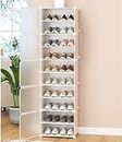 WeCool Upgraded Shoe Rack for Home Plastic, Portable Shoe Rack with Dustproof Door for Heels/Slippers/Boots, 10-layer Shoe Storage Cabinet with Hooks for Entryway or Bedroom - White