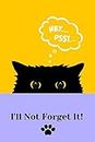 I'll Not Forget It!: Black cat in the shadow password book with alphabetical tabs.