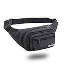 GoTrippin Waist Bags for Men Women- Premium Stitching, Branded Zippers, Waterproof pocket, RFID safe- Large Fanny pack for Hiking Travel Camping Running Sports Outdoors, Money Belt with Adjustable Strap (Polyester,Black)