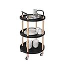 BLUE SPACE 3 Tier Rolling Cart Utility Organizer, Multi-Function Storage Serving Trolley with Handle and Lockable Wheels for Home Kitchen Bathroom Living Room Office Salon