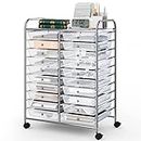 COSTWAY 20 Drawers Rolling Storage Cart, Multipurpose Movable Organizer Cart for Tools, Scrapbook, Paper, Craft, Utility Storage Trolley on Wheels for Home Office School (White)