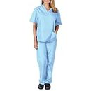 hixswnu Uniforms World Scrubs for Women Set - Stretch Scrub Top & Pants with Pockets, Yoga Waistband, Slim Fit,Sky blue,S