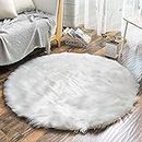 CottonFry Faux Sheepskin Fur Area Rugs Round Fur Throw Rug Floor Mat Circular Carpet for Bedroom Soft Circle Kids Play Mat for Nursery (White Round, 30x30)