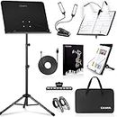 CAHAYA 6 IN 1 Sheet Music Stand with Stand Light Desktop Book Stand with Carrying Bag, Sheet Music Folder & Clip Metal Portable Solid Back for Guitar, Ukulele, Violin Players