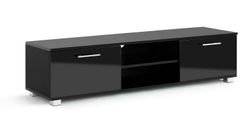 Moderno gabinete de soporte de TV negro brillante de 140 cm con puertas para televisores de 50 "55" 65" 