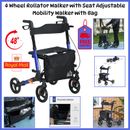 4 Rad Rollator Walker mit Sitz verstellbar Mobilität Walker mit Tasche, Dual Break