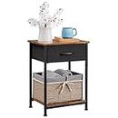 Somdot Nightstand, Bedside Table End Table for Bedroom Nursery Living Room - Removable Fabric Drawer, Open Storage Shelf, Sturdy Steel Frame, Durable Wood Top - Black/Rustic Brown