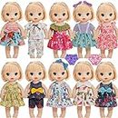 HOAKWA 10 Sets Alive Cute Baby Doll Clothes and Accessories Fits 10-11-12 Inch Baby Dolls, American 14-14.5 Inch Girl Dolls, with Underwear and Hair Clip Doll Clothing Dress Outfits