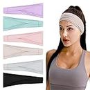 Flintronic 6 PCS Sports Damen Stirnband, Baumwollstretch Schweißband Mischfarben, Wicking Stretchy Stirnband für Frauen Sport/Yoga/Laufen/Fitness