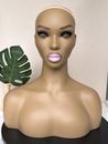 Realistic Female Mannequin Head With Shoulders for Display Wigs Scarves Hats 