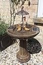 Garden Mile Novelty Duck Family Water Fountain with Umbrella - Solar Powered Freestanding Stone Bird Bath Water Feature - Garden Ornament Outdoor Decorative Centrepiece for Pond, Patio and Lawn Decor