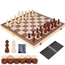 Chess Board Sets, 15 Inch Magnetic Chess Set for Adults & Kids, Checkers Board Game, Handmade Folding Chess Boards with 2 Extra Queens by Kiapeak